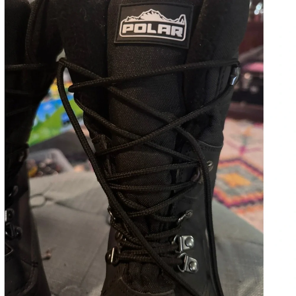 Polar Mens Black Winter Snow Boots Waterproof Duck Toe Lace Up Lug Sole Boots